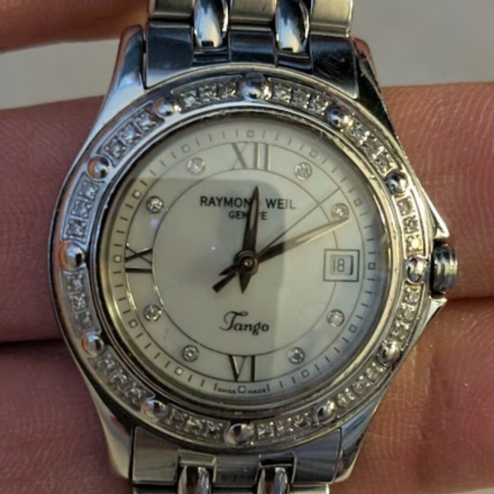 Raymond Weil Silver Mother-of-Pearl Tango Diamond Accent Watch